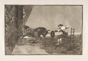 Tauromaquia的第18盘：1816年在萨拉戈萨（Saragossa）的大胆的马丁乔（Martincho）。 作者 弗朗西斯科·德·戈雅