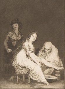 图版31来自《Los Caprichos》：她为她的Ruega por ella祈祷，1799年。 作者 弗朗西斯科·德·戈雅
