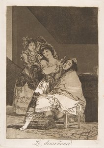 洛斯·卡普里科斯（Los Caprichos）的第35幅图：她从他身上抓了Ledescañona。1799 作者 弗朗西斯科·德·戈雅