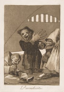 洛斯·卡普里科斯（Los Caprichos）的49号盘子：霍布哥林斯·邓迪克多斯（Hobgoblins Duendecitos。），1799年。 作者 弗朗西斯科·德·戈雅