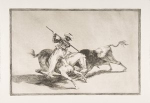 Tauromaquia的第5幅图：充满活力的Moor Gazul是第一个使用长矛公牛协议的人，1816年。 作者 弗朗西斯科·德·戈雅