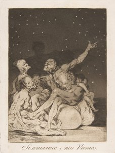 洛斯·卡普里科斯（Los Caprichos）的第71号板块：天亮时，我们将驶离Si amanece，no Vamos。，1799年。 作者 弗朗西斯科·德·戈雅