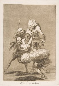 图版77来自《Los Caprichos》：一个人对另一个人的所作所为 Unos á otros., 1799. 作者 弗朗西斯科·德·戈雅