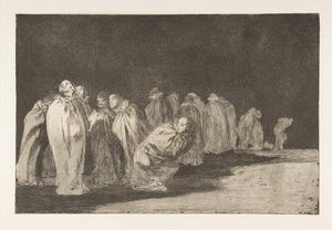 板块8来自 "Disparates"：穿麻袋的人，约1816-23年，1864年出版。 作者 弗朗西斯科·德·戈雅