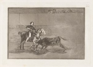 Valor varonil de la c?lebre Pajuelera en la de Zaragoza（《萨拉戈萨[擂台]上著名的帕尤莱拉的男子气概》），图版 22，选自 La tauromaquia 作者 弗朗西斯科·德·戈雅