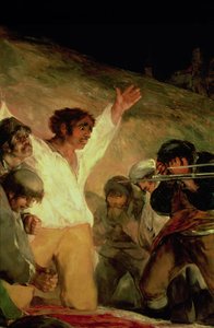 1808 年 5 月 3 日，马德里保卫者被处决，一名男子举起双手的细节