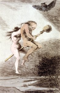 “琳达·马斯特里亚”女巫在扫帚上，c。 1802（刻） 作者 弗朗西斯科·何塞·德·戈雅 y Lucientes