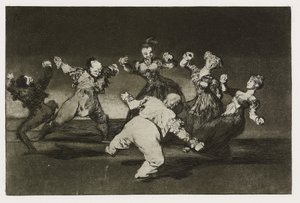 快活的愚蠢（异样的阿莱格里），“ Los Proverbios”的盘子12，约1819-24年（纸上蚀刻，蚀刻，淡紫色，淡紫色，磨光，干点和松软） 作者 弗朗西斯科·德·戈雅