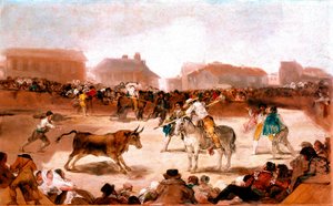 圣费尔南多学院的社会主题：“村庄中的 Corrida””弗朗西斯科·戈雅·卢森特斯 (Francisco Goya y Lucientes) 的绘画 (1746-1828) 1812-1814 暗淡。 45x72 厘米马德里，圣费尔南多学院 作者 弗朗西斯科·德·戈雅