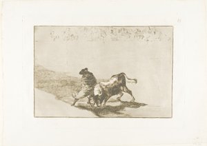 斗牛艺术》第 14 插图，"法尔塞斯的高徒，裹着斗篷，用身体戏弄公牛"。 作者 弗朗西斯科·何塞·德·戈雅 y Lucientes