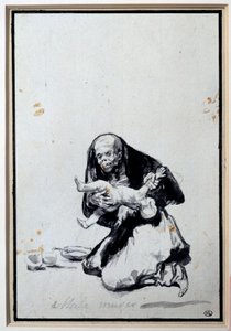 错误的女人 食人族场景，一个女巫有一个孩子。弗朗西斯科-戈雅-伊-卢古尔德(1746-1828)的灰水画，太阳。0,21x0,14米 巴黎，卢浮宫博物馆 作者 弗朗西斯科·德·戈雅