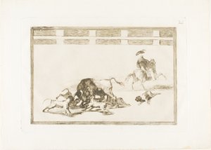 他们在公牛身上放狗》，《斗牛艺术》第 25 版 作者 弗朗西斯科·何塞·德·戈雅 y Lucientes