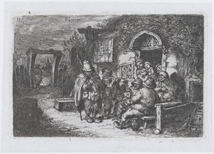 图版18：酒馆外的街头音乐家和其他人物，来自《风俗系列》，1850年。 作者 弗朗西斯科·拉迈耶·贝伦格