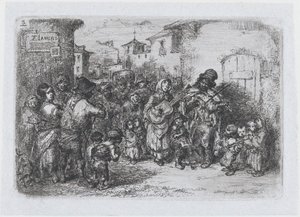 图版3：一群街头音乐家，来自《西班牙的习俗和消遣》系列......，1850年。 作者 弗朗西斯科·拉迈耶·贝伦格