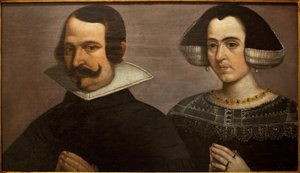 Portrait of a young couple praying. Painting by Francisco Pacheco (1564-1644), circa 1630. Museum of Fine Arts in Seville, Spain.