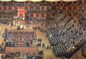 1680 年 6 月 30 日，马德里马约尔广场上的 Auto de Fe（细节） 作者 弗朗西斯科日子