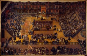 宗教裁判所的程序。"在马德里大广场的自动咖啡馆，查理二世（Carlos II）在场。 作者 弗朗西斯科日子