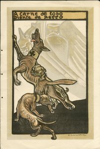 弗朗西斯科-桑查-伦戈（1874-1936）的插图--飞叶，约1915年--A carne de lobo diente de perro--14-18年战争，德国普鲁士，英国大不列颠，交战方和象征，法国，西班牙语，外国媒体--威廉二世，狗，藏匿 作者 Francisco Sancha y Lengo