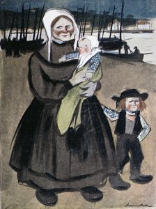 布列塔尼的饥荒，来自特别版“La Vie en Rose”的插图，以1903年的布列塔尼为特色 作者 Francisco Sancha y Lengo