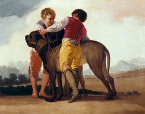 Boys with mastiff, c.1786 (oil on cardboard) 作者 弗朗西斯科·德·戈雅