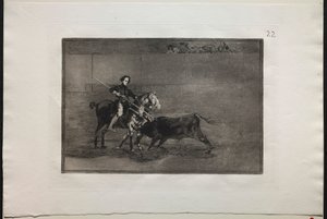 斗牛：著名的Pajuelera在萨拉戈萨（Saragosa）的环的男子气概的勇气，1876年。 作者 弗朗西斯科·德·戈雅