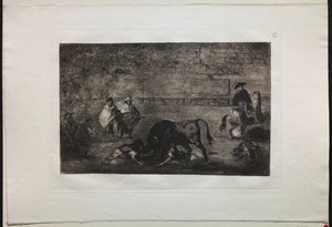 斗牛：狗在公牛上松懈，1876年。 作者 弗朗西斯科·德·戈雅