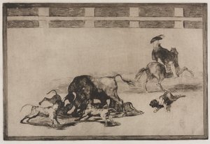 斗牛：1876年，他们在公牛上放了狗。 作者 弗朗西斯科·德·戈雅
