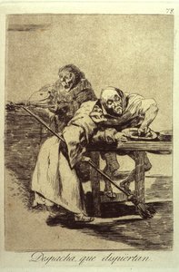 Despacha Que Dispiertan快点，他们醒了，来自Los Caprichos的78号盘子，1799年 作者 弗朗西斯科·德·戈雅