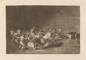 两队皮卡铎被一头公牛一前一后抛出 (Two Teams of Picadors Thrown One after Other by a Single Bull) 作者 弗朗西斯科·德·戈雅