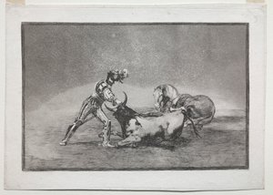 La Tauramaquia：1815年至1816年，西班牙骑士在失去马匹后杀死了公牛。 作者 弗朗西斯科·德·戈雅