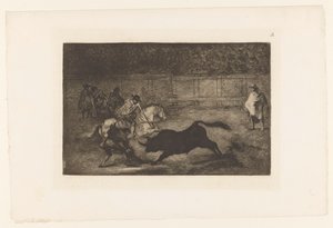骑马男子用长矛刺向公牛
Un cavalier espagnol brisant des 