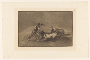 西班牙骑士杀牛
西班牙骑士在失去战马后杀死一头公牛
Stierengevechten （系列标题）
La Taureaumachie（系列名称）
La Tauromaquia（系列名称） 作者 尤金·洛泽莱特