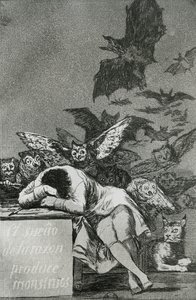 睡眠的理性产生怪物，来自&39;Los Caprichos&39;（雕刻）（bw照片）（另见81662）