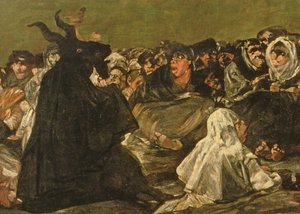 女巫的安息日或大黑山羊，（黑色绘画之一），1821-23（38640的细节） 作者 弗朗西斯科·德·戈雅