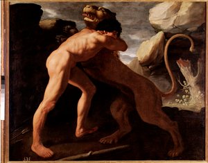 赫拉克勒斯和尼米的狮子，细节（布面油画 作者 Francisco de Zurbaran