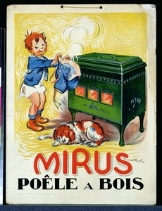 “Mirus”燃木炉的广告（彩色平版印刷）