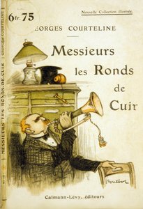 Georges Courteline 的《Messieurs les ronds de cuir》封面，约 1908 年（彩色石版印刷）。