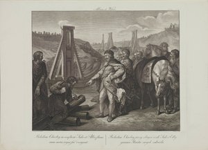 波兰的博列斯拉夫一世在易北河和萨勒河上插上边防杆，作者：Smuglewicz, Franciszek (1745-1807)。石版画，18 世纪晚期。私人收藏