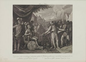 年轻的维赫曼二世向波兰的米什科一世投降，作者：Smuglewicz, Franciszek (1745-1807)。石版画，18 世纪晚期。私人收藏