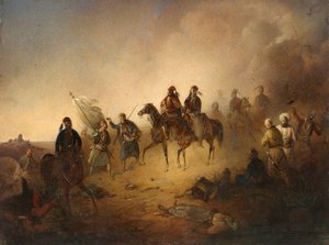 马科斯·博察里斯 (Botsaris)（1788-1823 年）在卡尔派尼西战役中，8 月 8 日晚 作者 弗朗西斯·托马兹·特帕