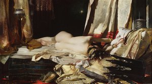 "在帕迪沙的命令"（At the Order of the Padishah）后宫中的年轻女子臣服于波斯统治者（东方主义） 绘画：弗朗西斯切克-兹穆尔科（1859-1910）。 作者 弗朗西塞克·祖默科