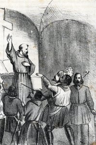 第四次威尼斯-奥斯曼战争：1571 年 10 月 7 日在希腊帕特雷湾爆发的勒班陀海战前夕，教会呼吁击败穆斯林（基督教联盟在奥斯曼德威尼斯战争期间的勒班陀战役前一天） 作者 佛朗哥·米斯特拉利