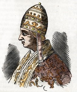 中世纪：教皇塞莱斯坦三世（Celestine、Celestino 或 Caelestinus）（1191-1198 年）的形象 Franco Mistrali 绘制的《梵蒂冈的迷雾》（Misteri del Vaticano）。
