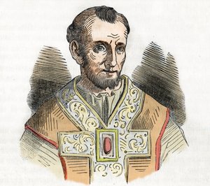 中世纪：教皇尼古拉一世大帝（尼古拉一世、尼古拉斯或尼科洛或尼科洛或尼古拉斯）（858-867）的代表，取自佛朗哥·米斯特拉利 1843 年的《梵蒂冈先生》