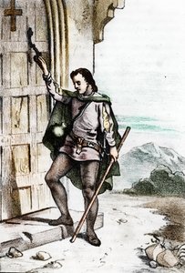 1475 年，年轻的杰罗姆·萨沃纳罗拉 (Girolamo Savonarola) (1452-1498) 敲响了博洛尼亚圣多梅尼科多米尼加修道院的门 修道士 作者 佛朗哥·米斯特拉利
