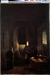 “”意大利天文学家伽利略·伽利莱（Galilee）（1564-1642）在宗教裁判所期间在佛罗伦萨的牢房中“”弗朗索瓦·马里乌斯·格拉内（1775-1849）绘画，19世纪圣彼得堡冬宫博物馆 作者 弗朗索瓦·马里乌斯·格兰内特