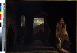 "洞穴中的僧侣" 弗朗索瓦-马里乌斯-格拉内（François Marius Granet，1775-1849 年）的画作 19 世纪早期 尺寸：74.5x100 厘米 圣彼得堡冬宫博物馆 作者 弗朗索瓦·马里乌斯·格兰内特
