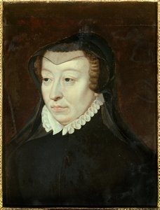 法国女王凯瑟琳·德·美第奇 (Catherine de Medicis) (1519-1589) 的肖像 弗朗索瓦·克鲁埃 (Francois Clouet)（约 1515-1572 年）的画作 0,33x0,24 m 16 世纪尚蒂伊，孔德博物馆