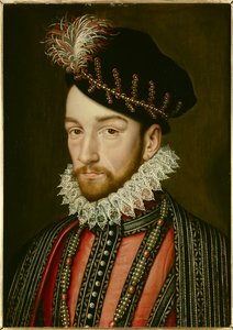 查理九世 (1550 - 1574) 的肖像。 弗朗索瓦·克鲁埃 (Francois Clouet) 的绘画 (1515-1572)