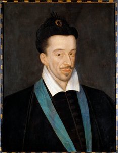 Portrait of Henry III (1551-1589); Painting attributed to Francois Quesnel (1543-1616), depicting the king wearing the blue cord of the Order of the Holy Spirit that he instituted in 1578; Dim: 66 x 52 cm; circa 1582-1586; Musee du Louvre 作者 弗朗索瓦（attr.to）康奈尔